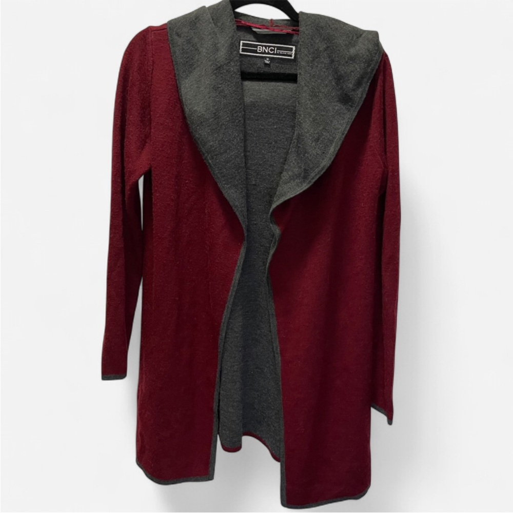 Blanc Noir Burgundy and Charcoal Cozy Cardigan Christmas Red Warm Whimsy